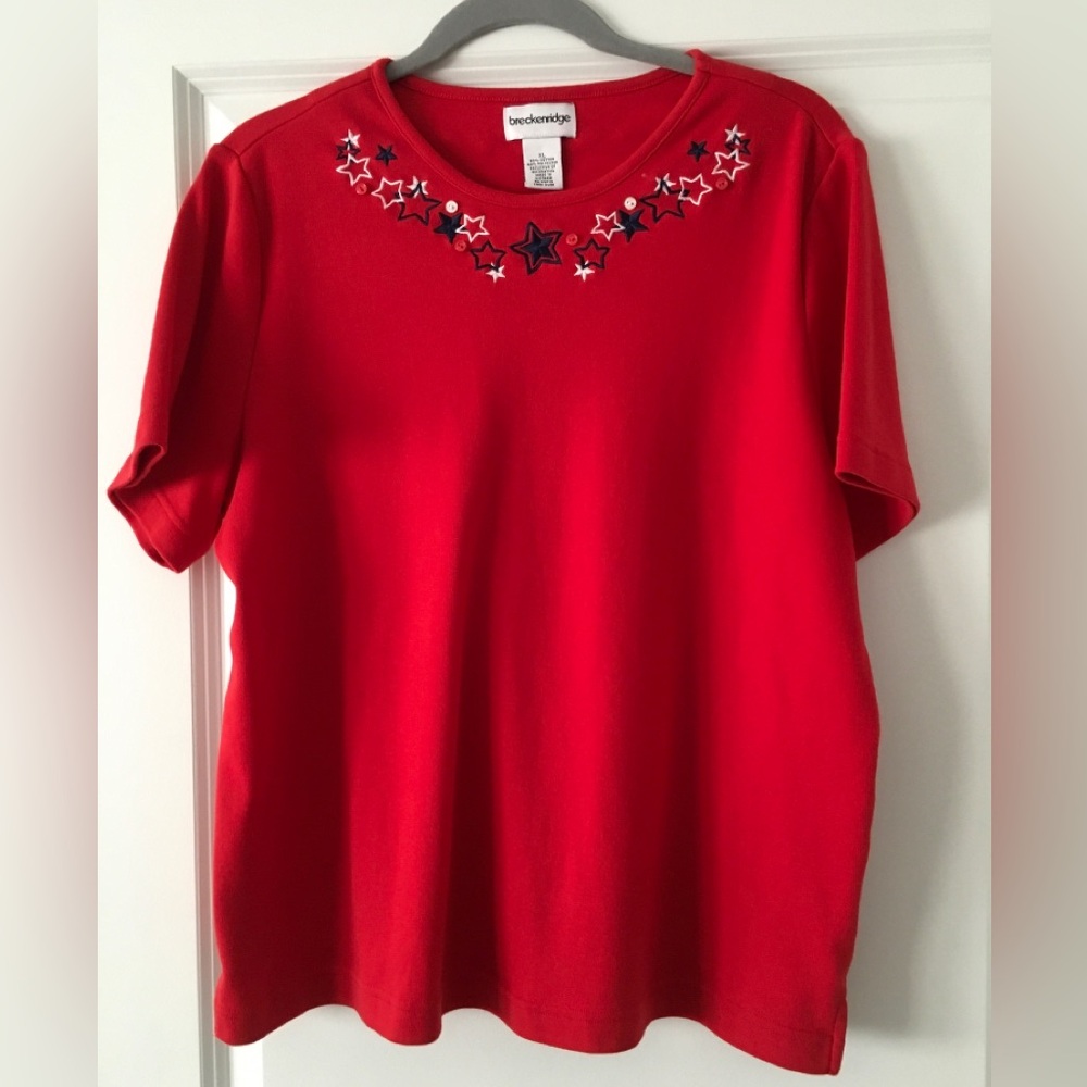 Breckenridge Red Embellished Short Sleeve Tee XL EUC